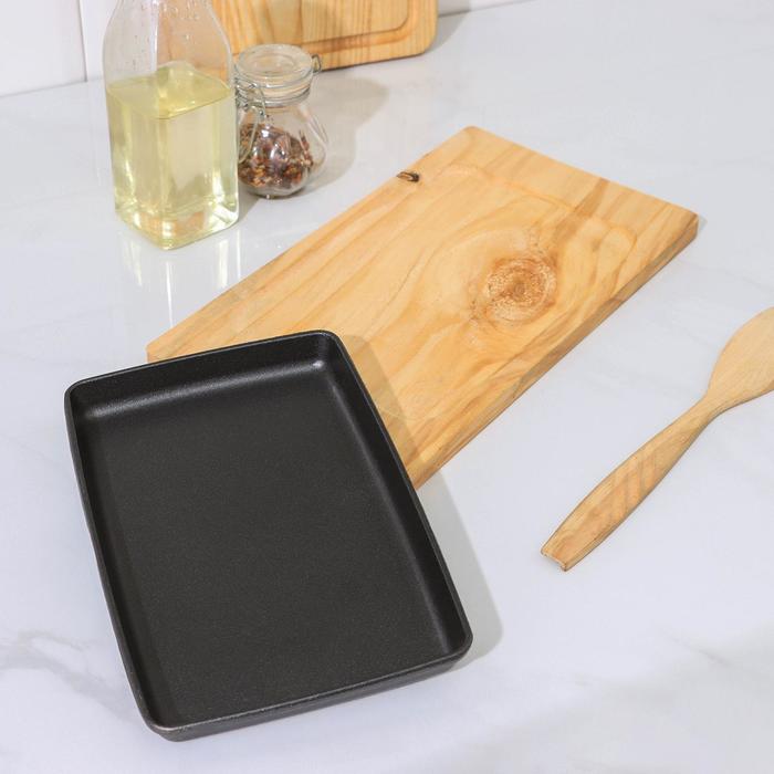 Сковорода 31,5х14,5 см "Прямоугольник", на деревянной подставке