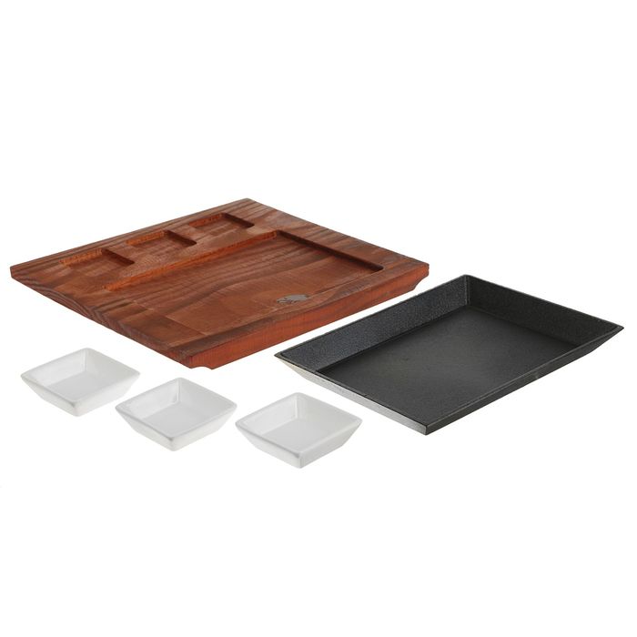 Сковорода 16 см "Квадрат", на деревянной подставке, с 3 соусниками