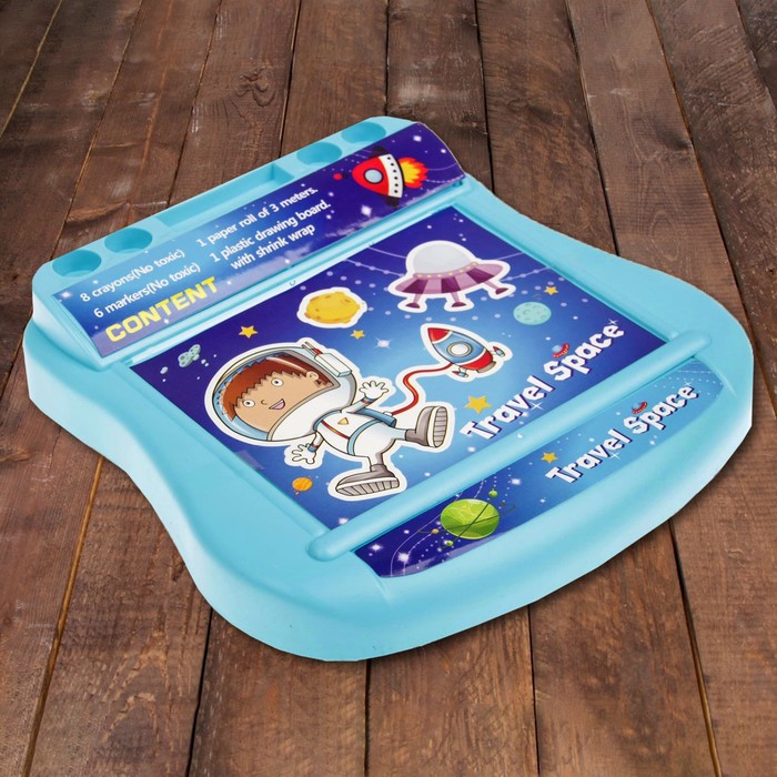 Доска для рисования "Космонавт", рулон 3 м, маркеры 6 шт., восковые карандаши 8 шт.