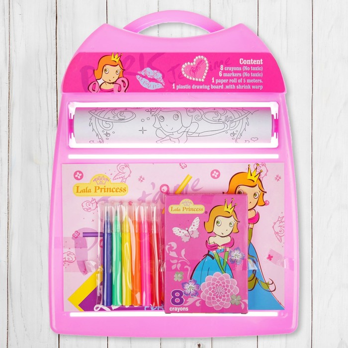 Доска для рисования "Принцесса", рулон 5 м, маркеры 6 шт., восковые карандаши 8 шт.