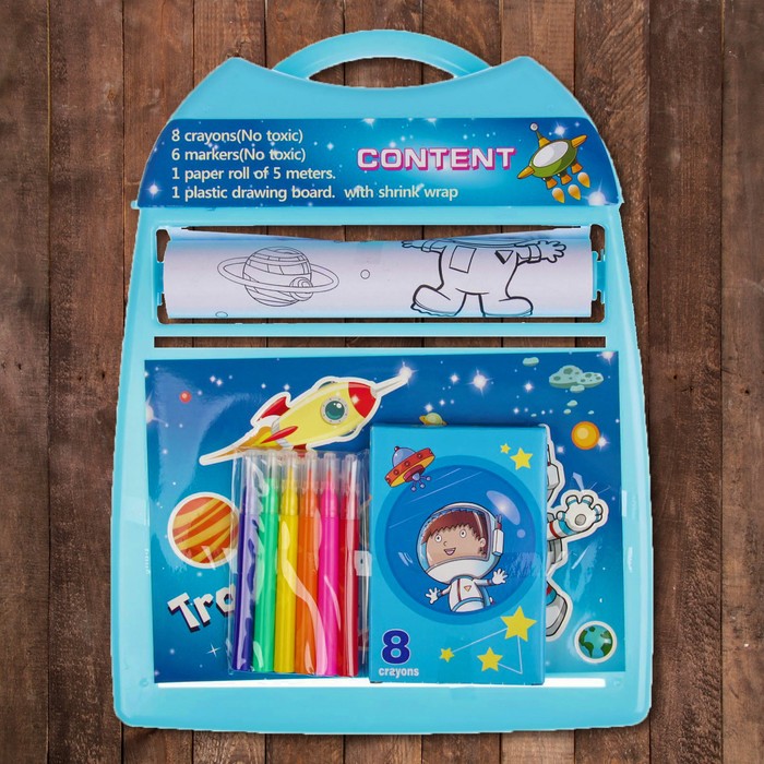 Доска для рисования "Космос", рулон 5 м., маркеры 6 шт., восковые карандаши 8 шт.