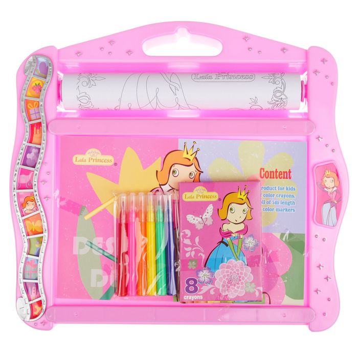 Доска для рисования "Принцесса Лала", рулон 5 м, маркеры 6 шт., восковые карандаши 8 шт.