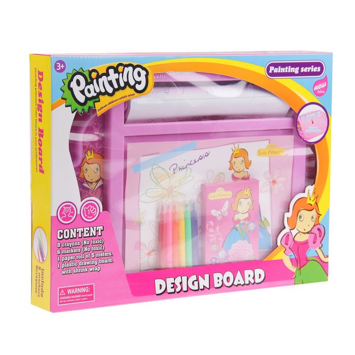 Доска для рисования "Принцесса Лала-1", рулон 5 м, маркеры 6 шт., восковые карандаши 8 шт.