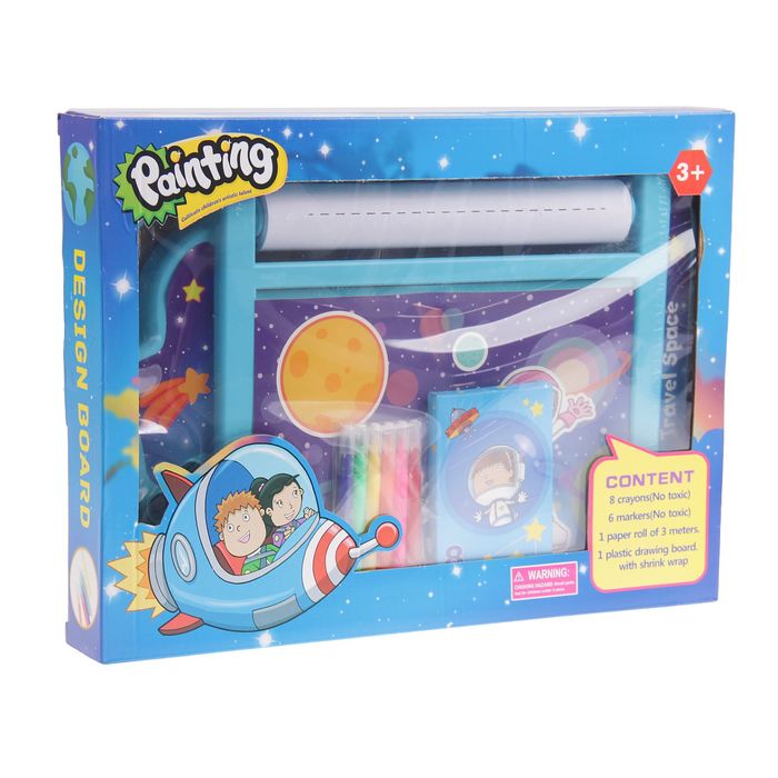 Доска для рисования "Космос", рулон 3 м, маркеры 6 шт., восковые карандаши 8 шт.