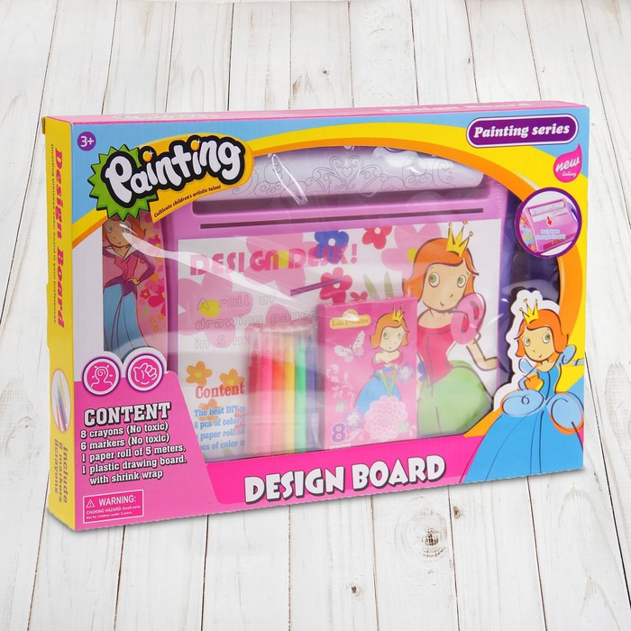 Доска для рисования "Принцесса Лала-2", рулон 5 м, маркеры 6 шт., восковые карандаши 8 шт.