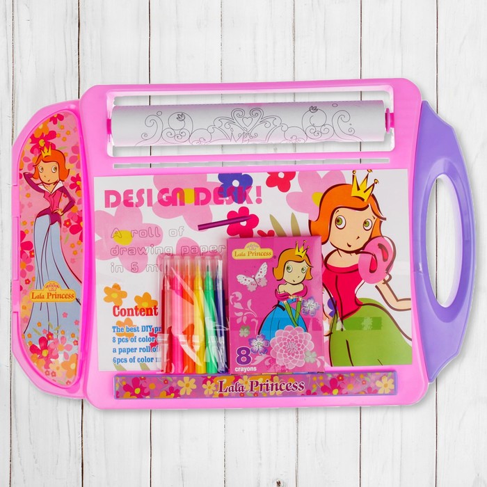 Доска для рисования "Принцесса Лала-2", рулон 5 м, маркеры 6 шт., восковые карандаши 8 шт.