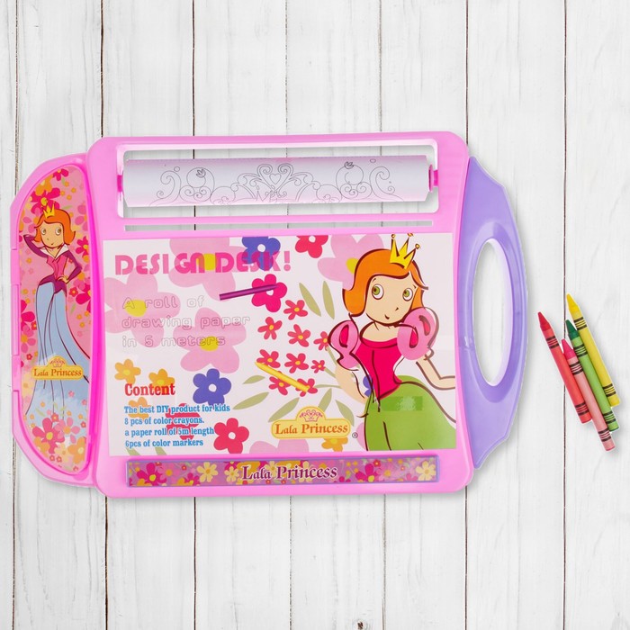 Доска для рисования "Принцесса Лала-2", рулон 5 м, маркеры 6 шт., восковые карандаши 8 шт.