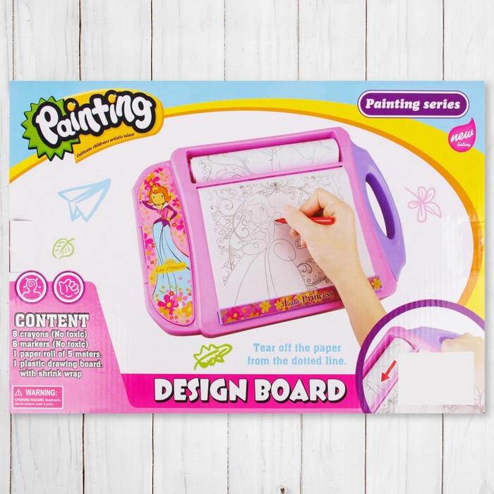 Доска для рисования "Принцесса Лала-2", рулон 5 м, маркеры 6 шт., восковые карандаши 8 шт.