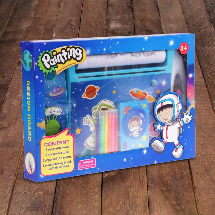 Доска для рисования "Галактика", рулон 5 м., маркеры 6 шт., восковые карандаши 8 шт.