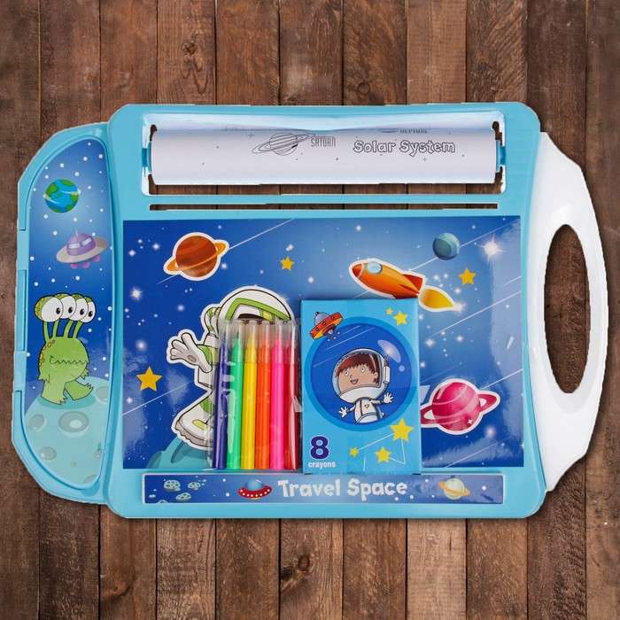 Доска для рисования "Галактика", рулон 5 м., маркеры 6 шт., восковые карандаши 8 шт.