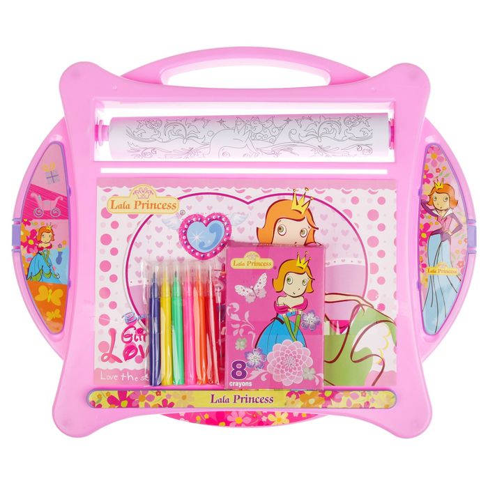 Доска для рисования "Принцесса Лала-3", рулон 5 м, маркеры 6 шт., восковые карандаши 8 шт.