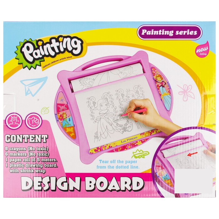 Доска для рисования "Принцесса Лала-3", рулон 5 м, маркеры 6 шт., восковые карандаши 8 шт.