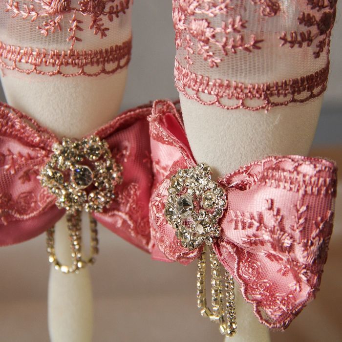 Бокалы хрустальные "Жемчужина" с бархатом и цветками 3D, розовые кружева