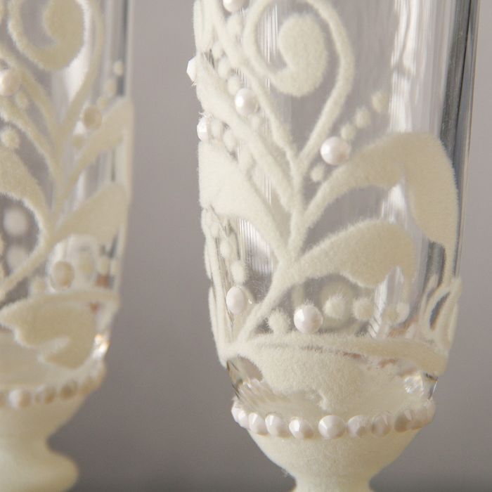 Бокалы хрустальные "Жемчужина" с бархатом и цветками 3D, розовые кружева