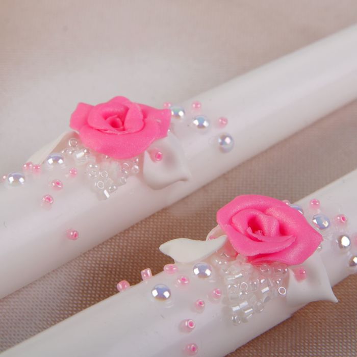 Родительские свечи 2 шт белые с розовым роза,жемчуг