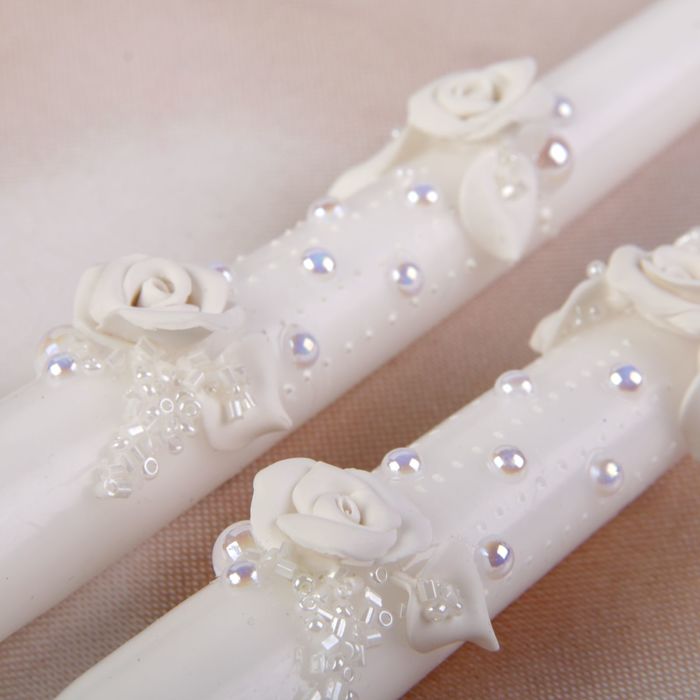 Родительские свечи 2 шт белые роза,жемчуг