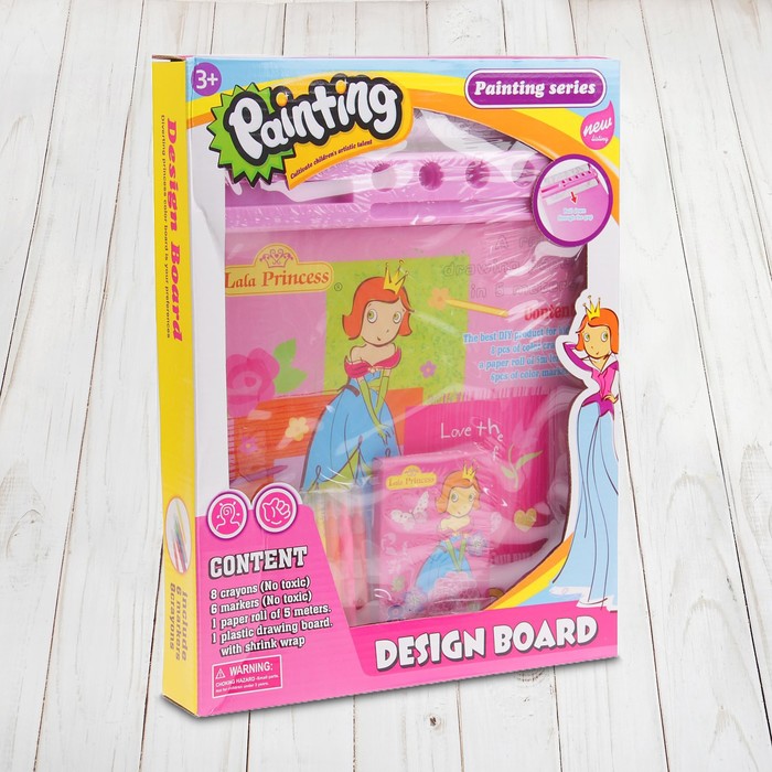 Доска для рисования "Милая принцесса", рулон 5 м, маркеры 6 шт., восковые карандаши 8 шт.