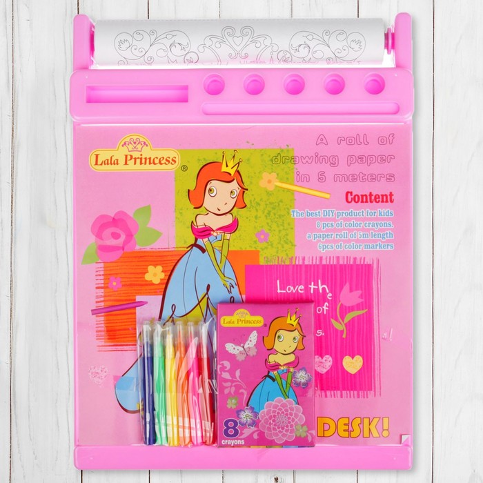 Доска для рисования "Милая принцесса", рулон 5 м, маркеры 6 шт., восковые карандаши 8 шт.
