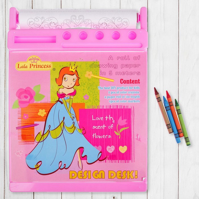 Доска для рисования "Милая принцесса", рулон 5 м, маркеры 6 шт., восковые карандаши 8 шт.