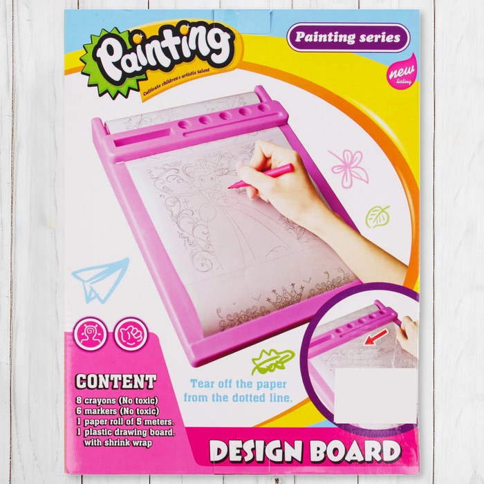 Доска для рисования "Милая принцесса", рулон 5 м, маркеры 6 шт., восковые карандаши 8 шт.