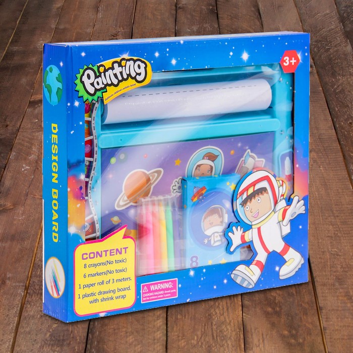 Доска для рисования "Галактика", рулон 3 м., маркеры 6 шт., восковые карандаши 8 шт.