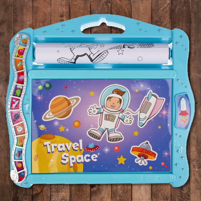 Доска для рисования "Галактика", рулон 3 м., маркеры 6 шт., восковые карандаши 8 шт.