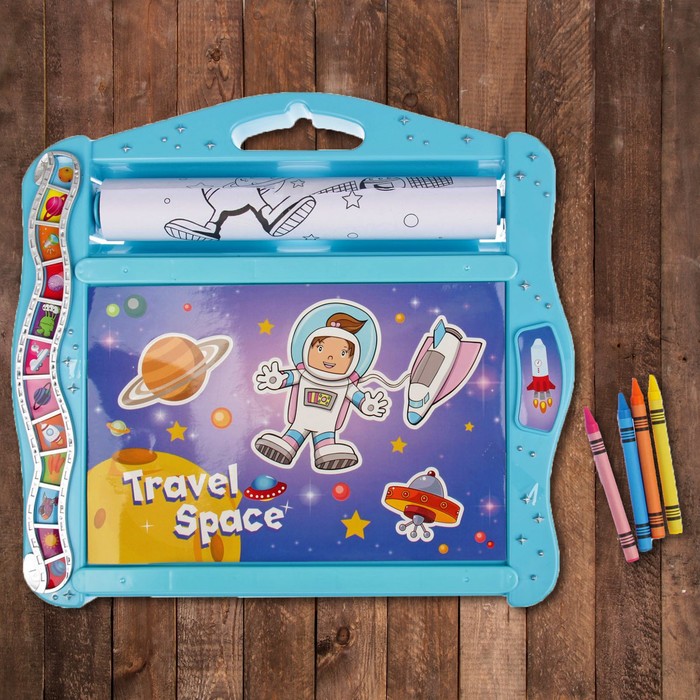 Доска для рисования "Галактика", рулон 3 м., маркеры 6 шт., восковые карандаши 8 шт.