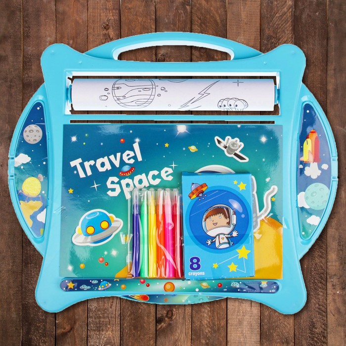 Доска для рисования "Космическое путешествие", рулон 3 м., маркеры 6 шт., восковые карандаши 8 шт.
