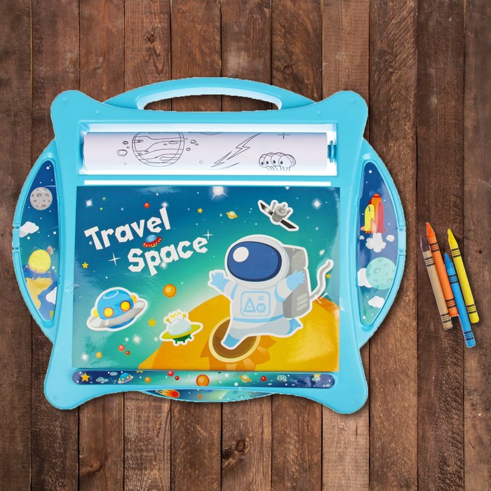Доска для рисования "Космическое путешествие", рулон 3 м., маркеры 6 шт., восковые карандаши 8 шт.