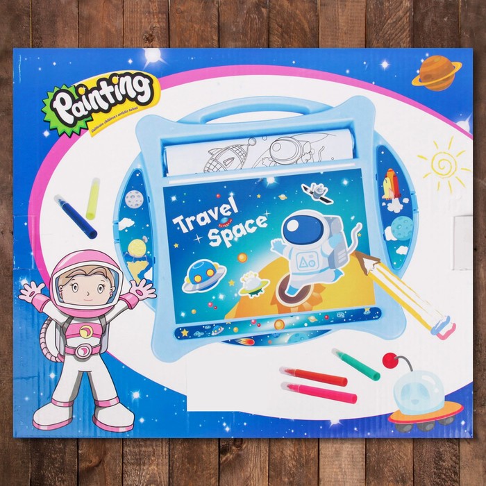 Доска для рисования "Космическое путешествие", рулон 3 м., маркеры 6 шт., восковые карандаши 8 шт.