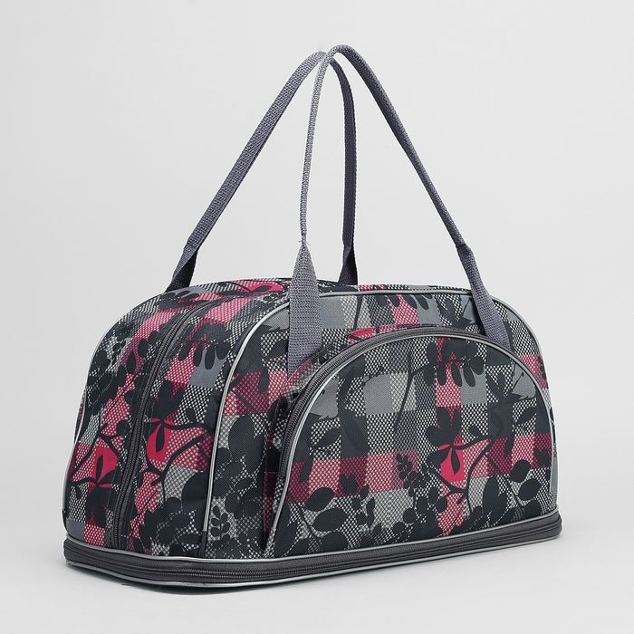 Сумка дорожная, трансформер, отдел на молнии, наружный карман, принт серый/розовый рябина