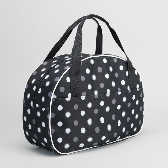 Сумка дорожная, отдел на молнии, наружный карман, принт чёрный в горошек