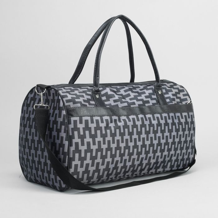 Сумка дорожная «Узор», отдел на молнии, наружный карман, длинный ремень, цвет белый/чёрный