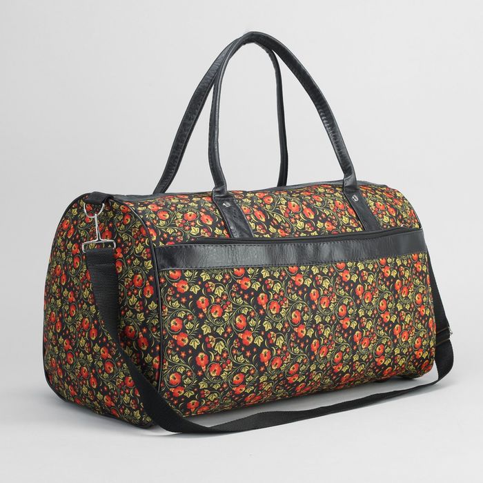 Сумка дорожная "Хохлома", отдел на молнии, наружный карман, длинный ремень, цвет оранжевый