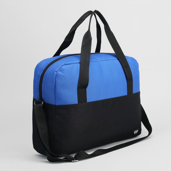 Сумка спорт Ф-08, 38*13*28, отд на молнии, длинн ремень, черный/голубой