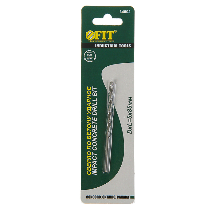Сверло победитовое ударное FIT, трехгранный хвостовик (для бетона, кирпича), 5 х 85 мм