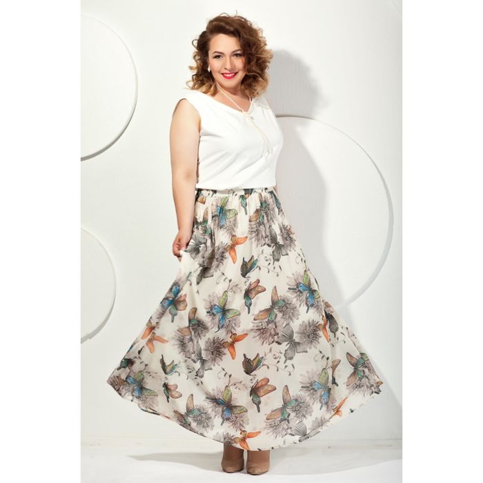 Юбка женская, размер 50, цвет бежевый+серый Ю-185