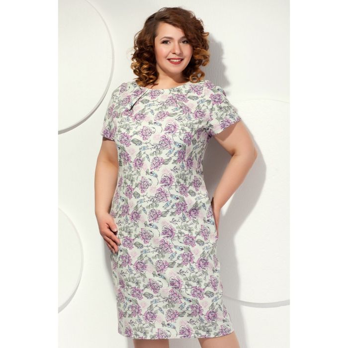 Платье женское, размер 48, цвет молочный+розовый П-377/6