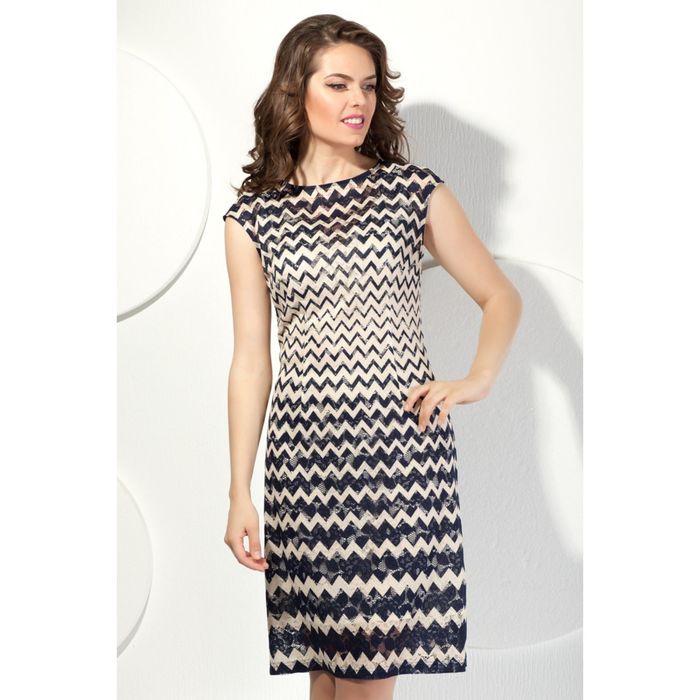 Платье женское, размер 50, цвет бежевый+синий П-472/1