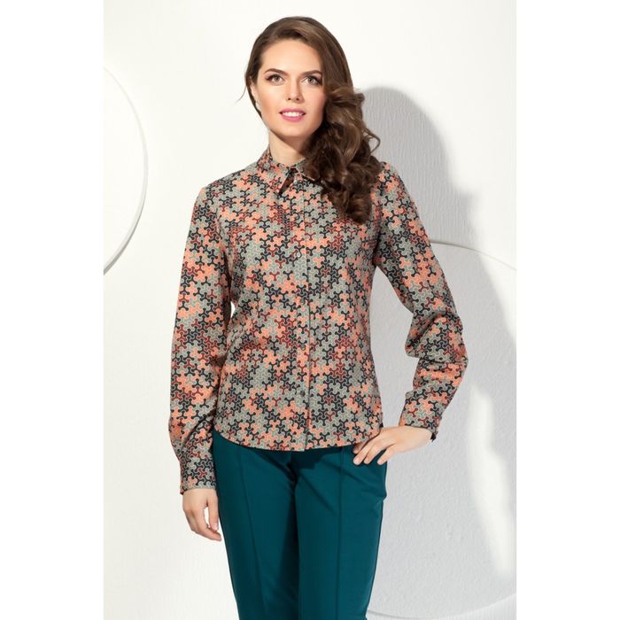 Блуза женская, размер 52, цвет зелёный+оранжевый Б-186