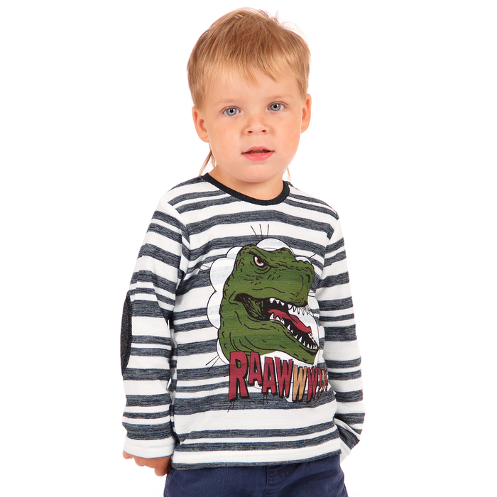 Джемпер для мальчика "Эра динозавров", рост 98 см (52), цвет серый, принт полоска ПДД539807    26777