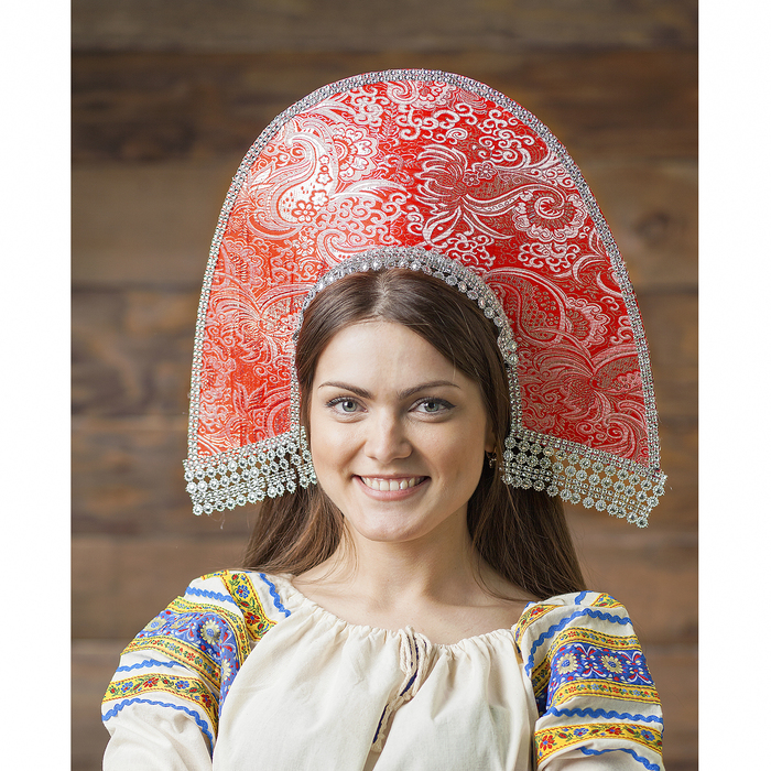 Кокошник "Василиса" парча жаккард, цвет красный