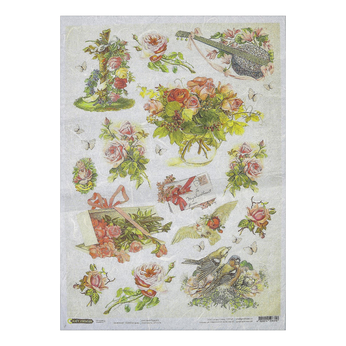 Рисовая бумага для декупажа "Шебби шик"  28,2х38,4см,  25г/м