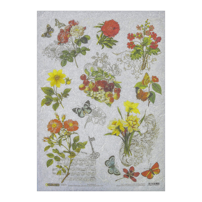 Рисовая бумага для декупажа "Бабочки - цветочки" 28,2х38,4 см
