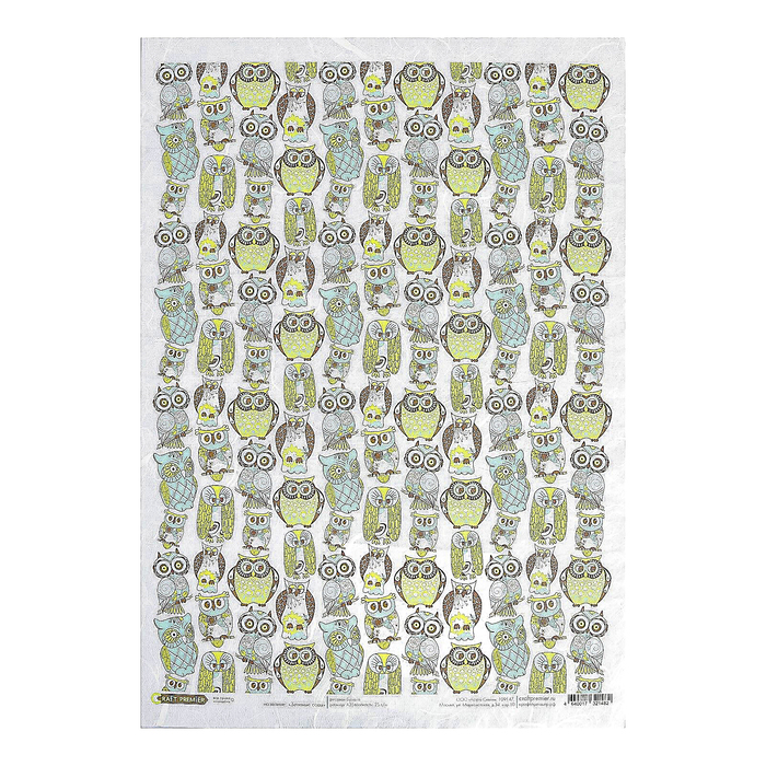 Рисовая бумага для декупажа "Зеленые совы" формат A3, 25г/м