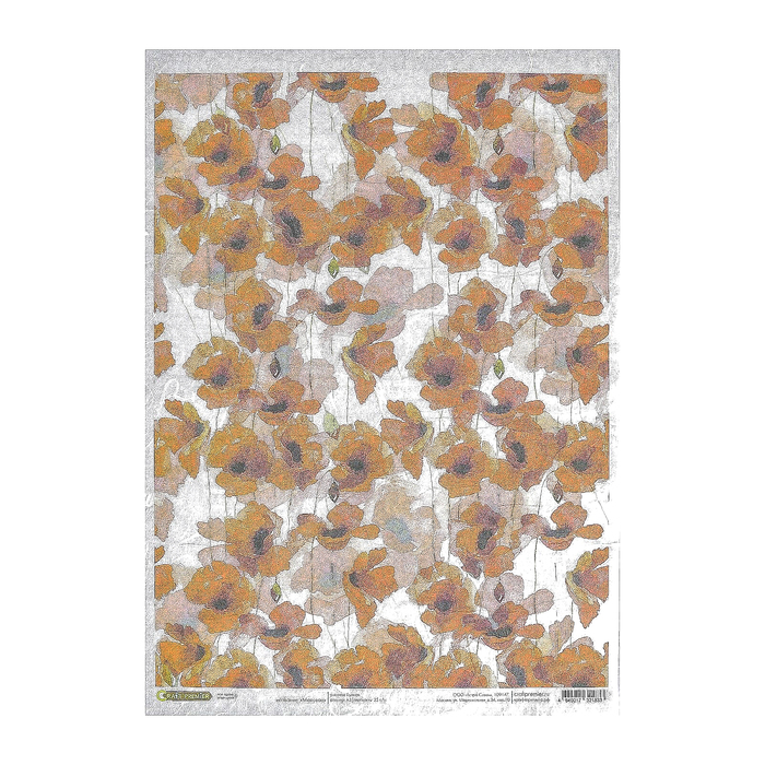 Рисовая бумага для декупажа "Маковое" формат A3, 25г/м