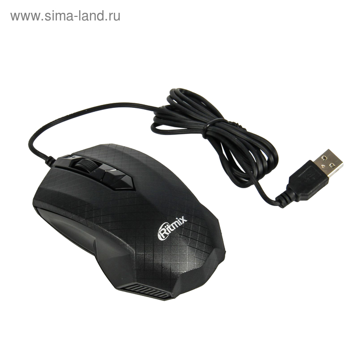 Мышь Ritmix ROM-202, проводная, оптическая, 1000 dpi, USB, чёрная