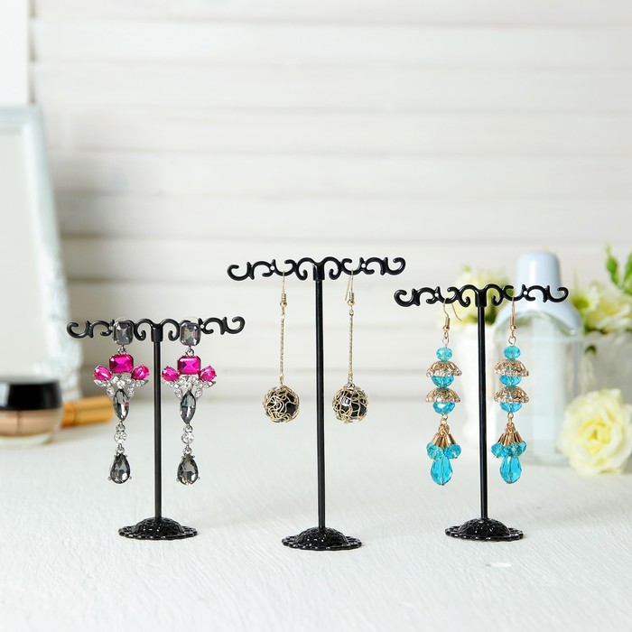 Подставка под серьги "Волны", набор 3 шт, h9,5, 11,5, 13, цвет чёрный