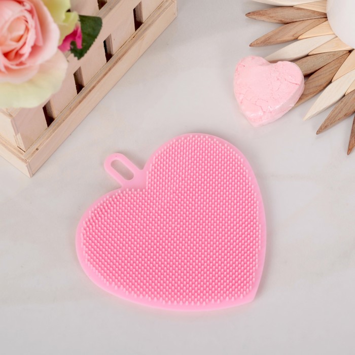 Губка для чистки посуды силиконовая "Сердце" 11х11х1,5 см, цвет МИКС