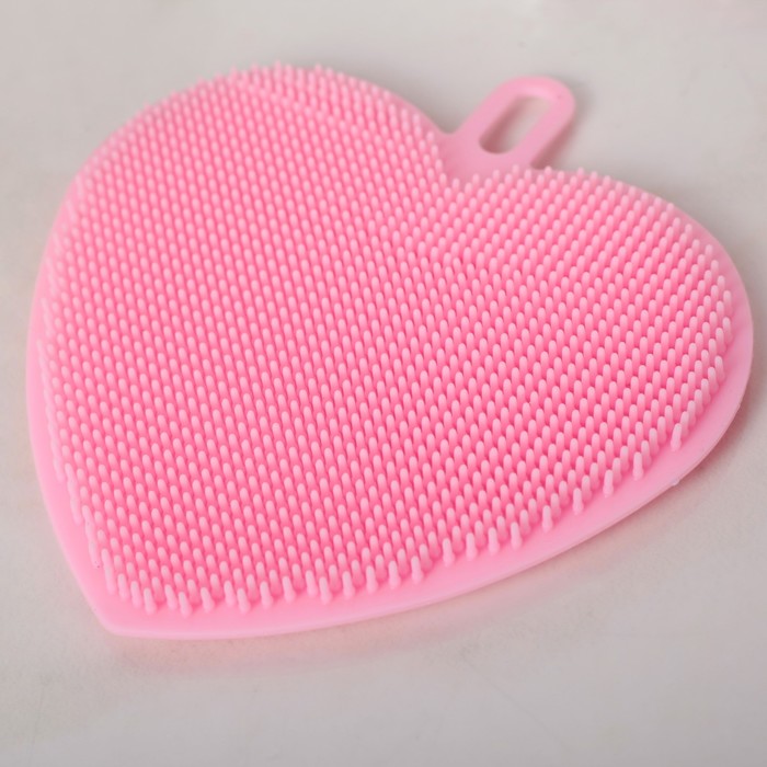 Губка для чистки посуды силиконовая "Сердце" 11х11х1,5 см, цвет МИКС